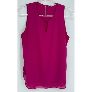 Violet + Claire Magenta Sleeveless Cutout V-Neck Layered Blouse Fuchsia Sz L